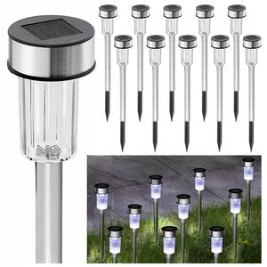 GEEZY 10 Pieces Solar Lights Outdoor Garden Solar Stake lights Waterproof Solar Lights Outdoor Patio Pathway LED Garden Lighting Stainless Steel Solar Garden Lights