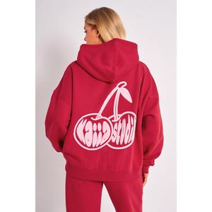 Kaiia Studio Cherry Graphic Oversized Hoodie Red & Pink