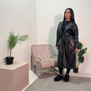 Ladies pu faux leather trench coat uk onesize 6-14