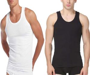 Pack of 3 New Mens Vests Singlet 100% Cotton Vest Tops for Men White Men's Vests Black Vests for Men UK Pack Utra Soft Mens Vest Undershirt Mens White Vest S to 5XL Menswear Natural Underwear Human Operator Bestie Plain Tropical