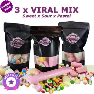 3 x VIRAL Freeze Dried MIX BUNDLE - Sweet Mix - Sour Mix - Pastel Mix - Freeze Dried Candy - Freezie - Multibuy -  VIRAL & BESTSELLING - Snacks UK - Original Candy Mix - Project Freeze Dried - Super Sale - Bargain Fruit
