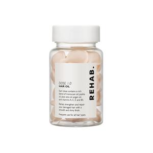 REHAB. Dose 1.0 Hair Oil Capsules - Strengthen & Repair Damaged Hair with Argan, Jojoba, Aloe Vera & Vitamins for Smooth Shiny Finish, 30 Biodegradable Doses - Moisture