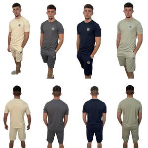 Clovu (SS920) Twinset Shorts Set Shorts with Top , Plain Short Sleeves T-shirts and Shorts, Summer 2024 Comfy Breathable Outdoor Menswear Clothes Polyester Stretch Fabric Fashion Multicolor Shortsleeve Stylish Holiday Outfit