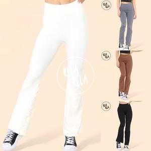 Rela Rela Thick Ribbed High Waist Flared Leg Trouser Leggings Gym Wear UK 6-16