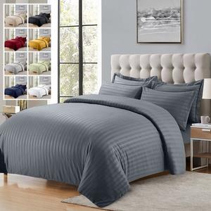Luxury Satin Stripe Duvet Quilt Cover Bedding Set Single Double King Size With Pillowcases Quilt Covers Machine Washable King Size Soft Microfibre Hypoallergenic Soft Breathable Bed Covers
