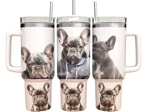 40oz Tumbler with straw- French Bulldog Frenchie Blue- personalised gift for her /him Vacuum flask drinking cup for hot and cold drinks