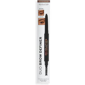 Makeup Revolution Duo Brow Definer Pencil, Add Definition, Includes Brush, Medium Brown