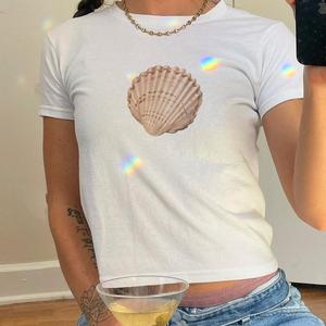 Shell Print T-Shirt - Womens Baby Tee - Salty Pixie