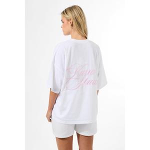 Kaiia Studio Script Logo Oversized T-Shirt White & Pink