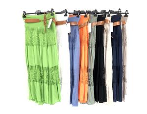 Fashion Luava Women Italian Full Length Crochet Lace Belted Lining Skirt