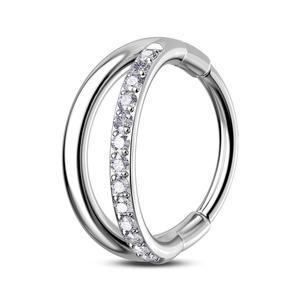 20/18G Titanium Hypoallergenic Half CZ Shiny Double Hoop Nose Piercing