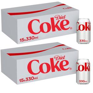 Diet Coke Can Coca-Cola 330ml - Pack of 30 (2x15pk) - Beverage, Drink, Flavour, No Sugar