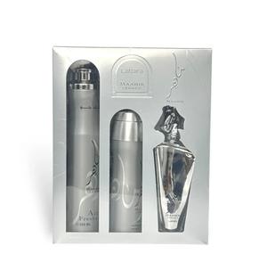 Maahir Legacy Gift Set by Lattafa (Eau De Parfum 100ml,  Ari Freshener 300ml &  Body spray 200ml)