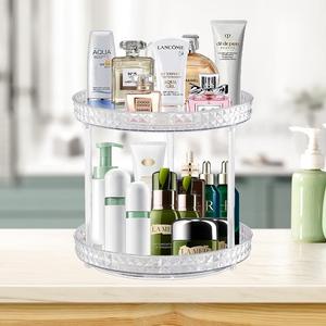 360 Rotating Makeup Organiser,Spinning 2 Tiers Acrylic Perfume Organiser, Skincare Cosmetic Organizer, Dressing Table Organiser for Lipsticks Racks