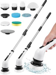 Electric Spin Scrubber with 9 Replaceable Heads & Adjustable Handle, Adjustable 2 Speed for Kitchen, Bathroom, Wall, Floor, Shower & more