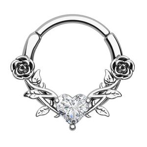 OUFER 16G Rose Love Heart CZ Gem Clicker Septum Ring Gifts