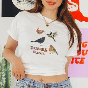 British Birds Print T-Shirt - Womens Baby Tee - Salty Pixie