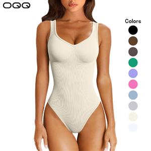 OQQ Women's Bodysuits Sexy Ribbed Sleeveless Shapewear Tank Tops Bodysuits Womenswear Comfy Fabric Soft Ladies Simple