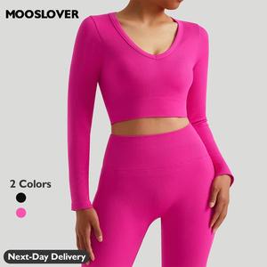 Mooslover UK Women Modern Casual Slim-fit Ribbed Long Sleeve Cropped Top Comfort Fabric