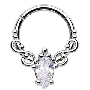 OUFER 16G Oval Crystal CZ Segment Septum Ring and Daith Earring