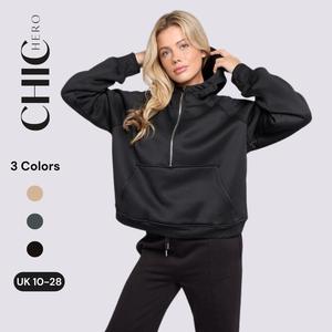 ChicHero Women Oversized Half Zip Sweatshirts Cropped Fleece Long Sleeve hoodie Basic Clothing Womenswear Day Spring Style Tops Pullover tops black  friday  sale